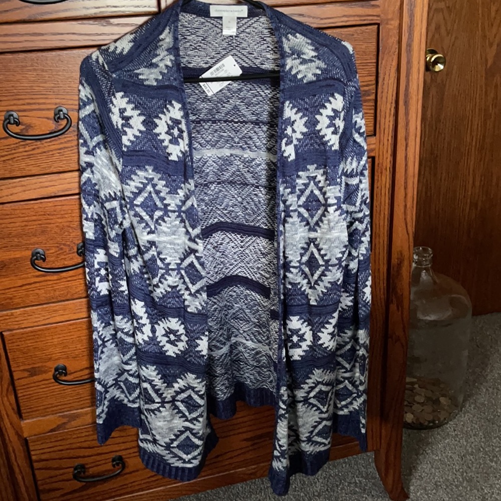Christopher Banks long navy/gray print xl cardigan